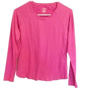 WORKOUT‎ Exercise Top Womens Size S BCG Fushia long Sleeve V Neck Performance